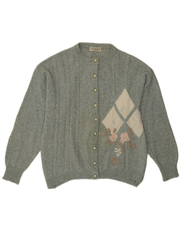 Pulover Cardigan Vintage pentru femei UK 14 Medium Green Argyle/Diamond Retro