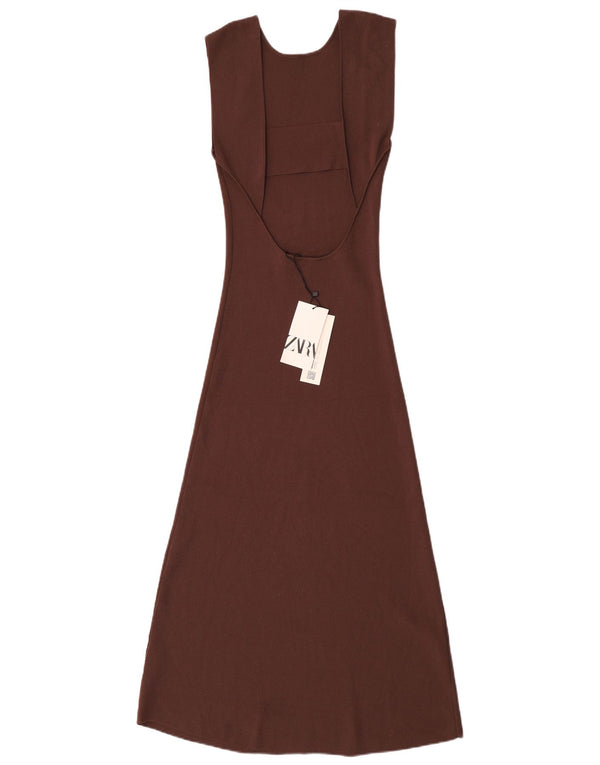 Rochie Maxi fără mâneci pentru femei Zara UK 12 Medium Brown Viscose