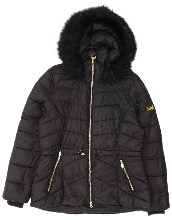 Jachetă căptușită cu glugă Barbour pentru femei UK 14 Poliester negru mare