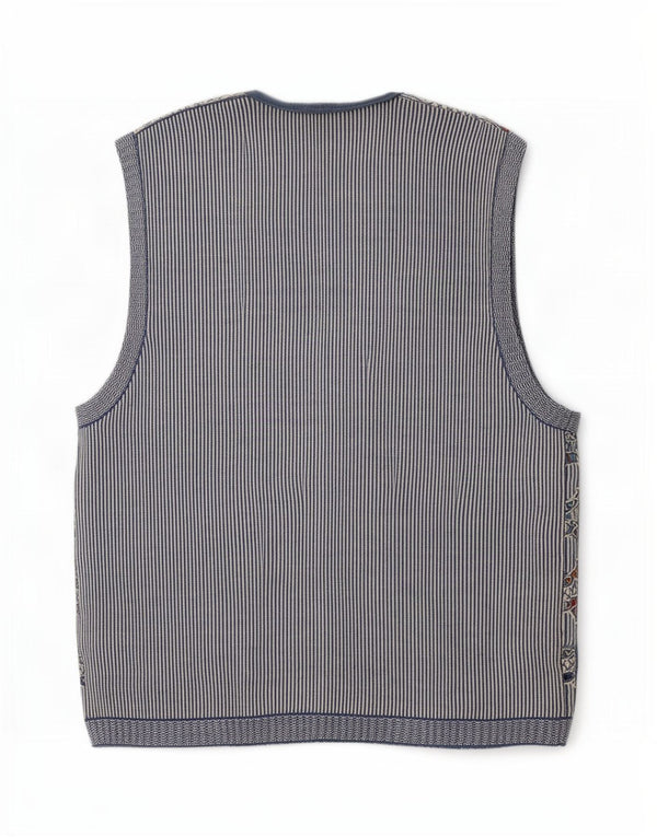 Vintage Mens Sleeveless Cardigan Sweater Medium Blue Geometric