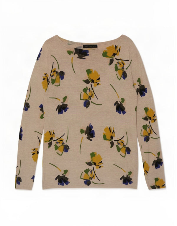 Pulover pentru femei Marks & Spencer, cu gât de barcă, UK 12 Medium Bej Floral