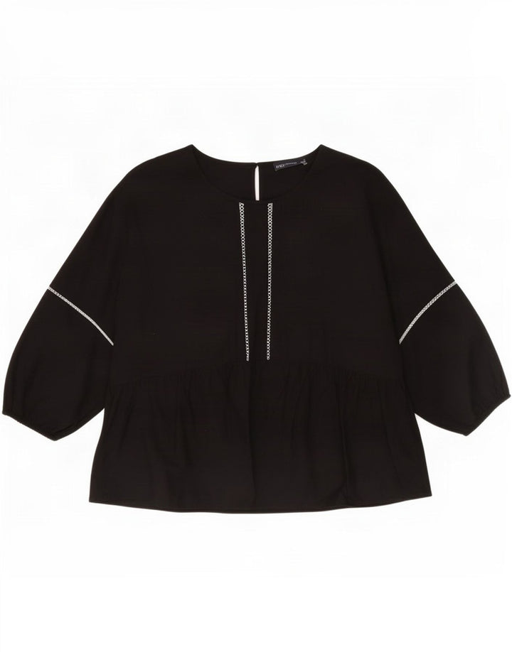 Bluză cu mânecă lungă pentru femei Marks & Spencer, UK 12, bumbac mediu negru