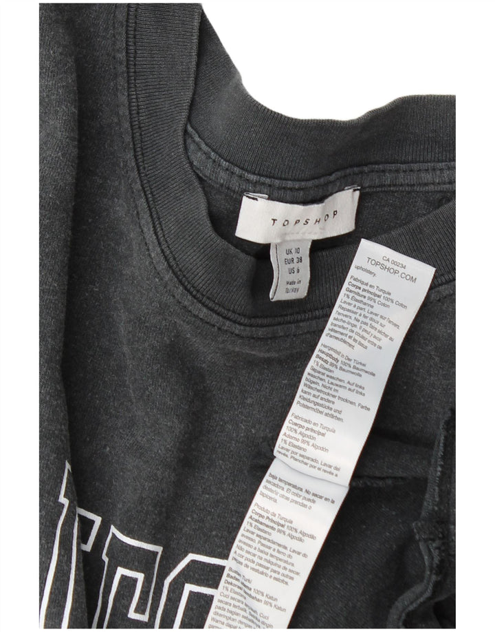 Topshop pentru femei oversized grafic Top cu mânecă lungă UK 10 mic bumbac gri