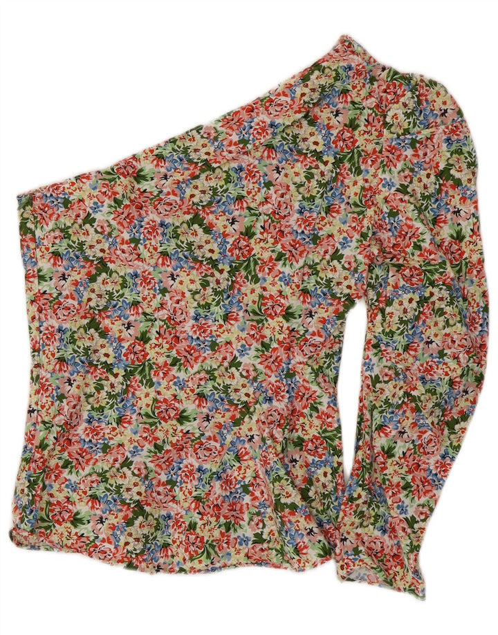 Top cu un umăr pentru femei ZARA UK 8, bumbac floral multicolor mic