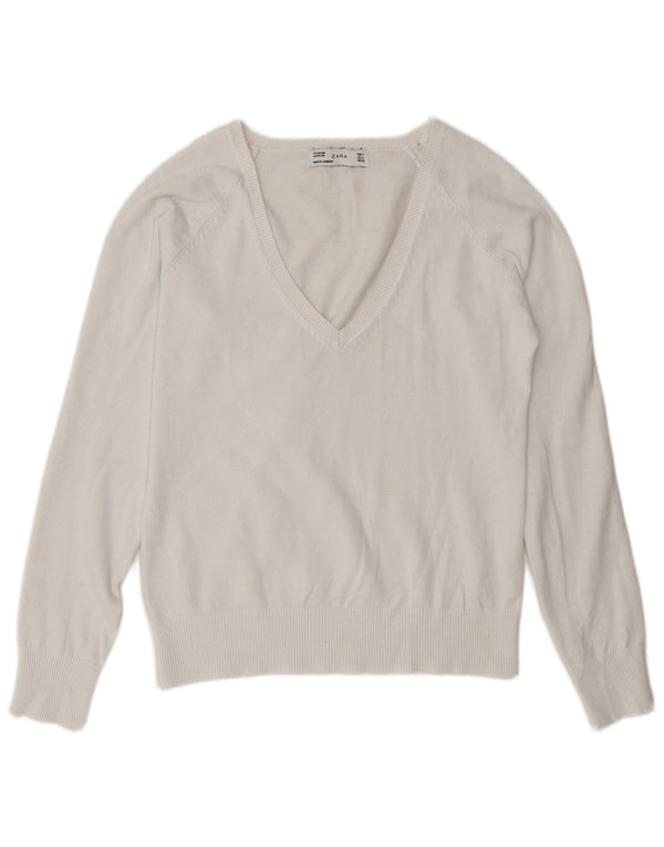 Pulover pentru femei cu decolteu în V Zara UK 10 Mic Alb