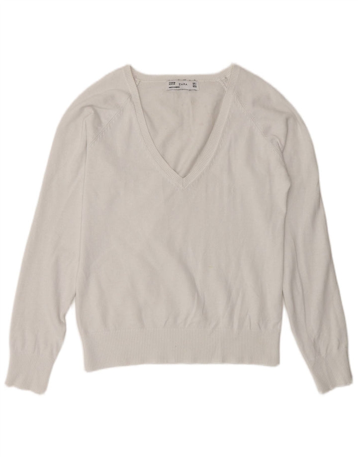 Pulover pentru femei cu decolteu în V Zara UK 10 Mic Alb
