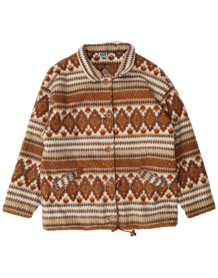 VINTAGE Bomber supradimensionat pentru femei UK 14 Medium Brown Fair Isle