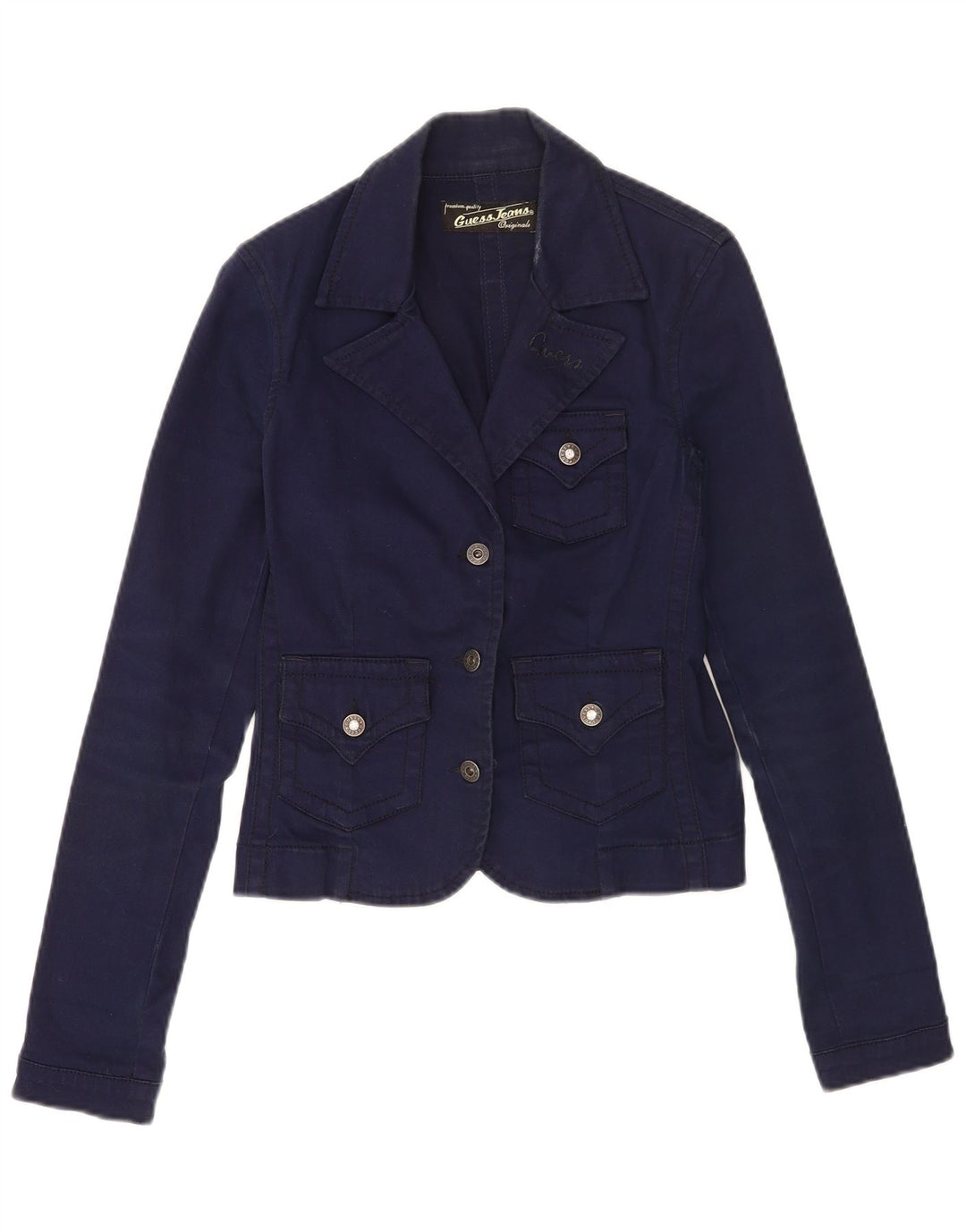Jachetă pentru femei Guess cu 3 nasturi, UK 10, bumbac, albastru bleumarin