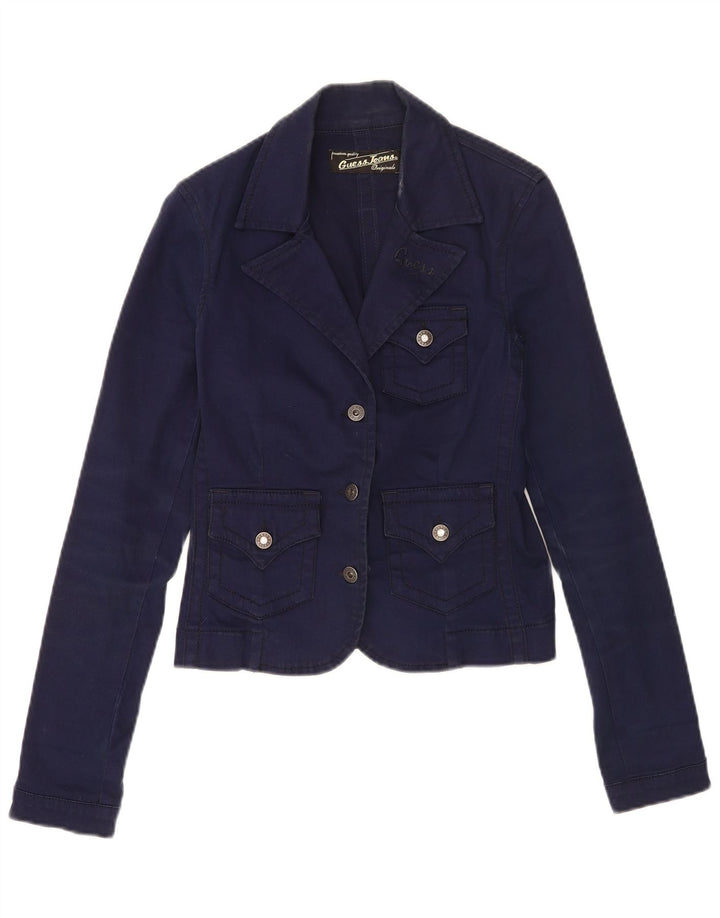 Jachetă pentru femei Guess cu 3 nasturi, UK 10, bumbac, albastru bleumarin