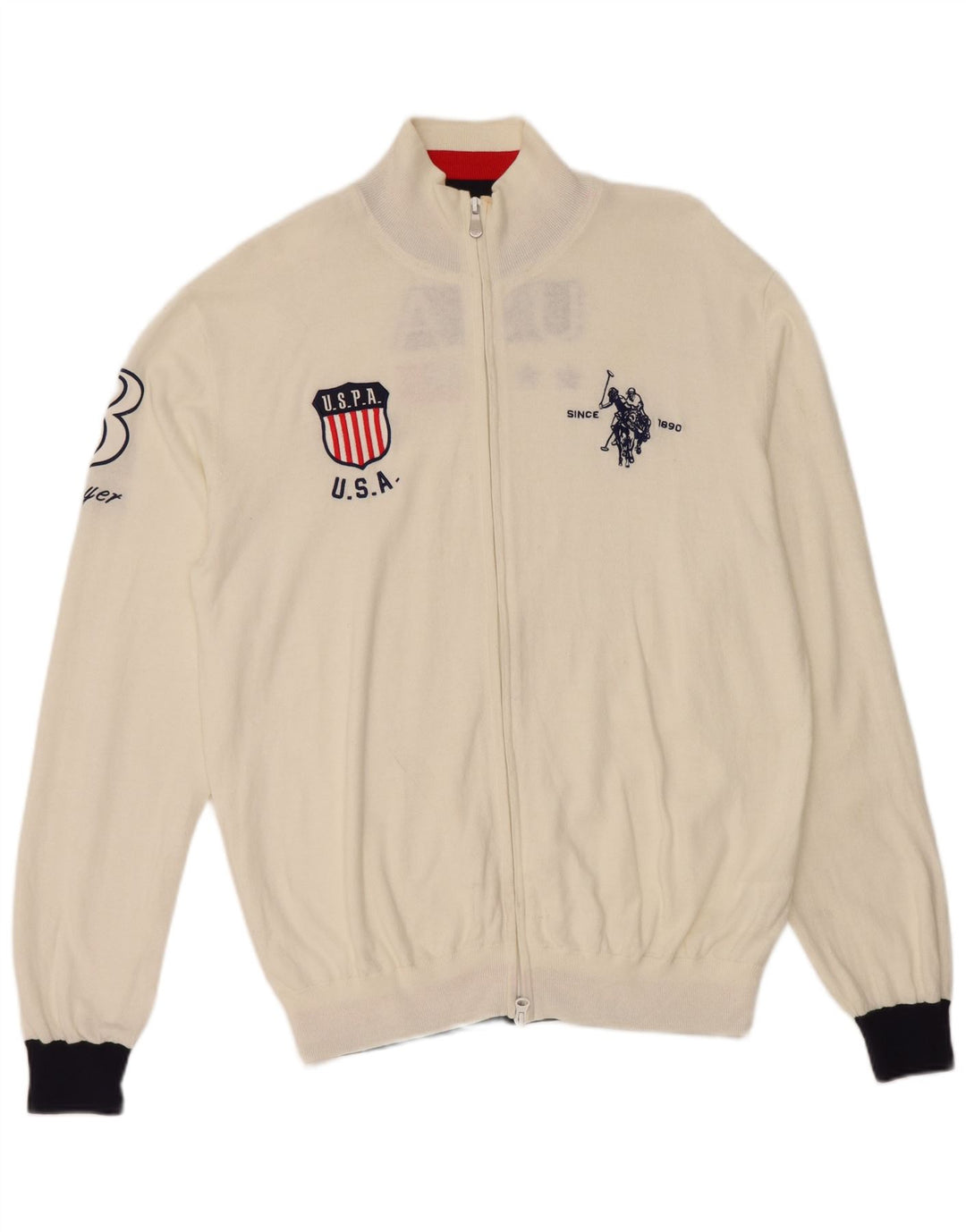 U.S. POLO ASSN. Pulover cardigan grafic SUA pentru bărbați, bumbac alb 2XL