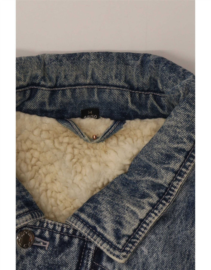 Jachetă de blugi Sherpa pentru bărbați vintage IT 48/50, bumbac color bloc albastru mediu