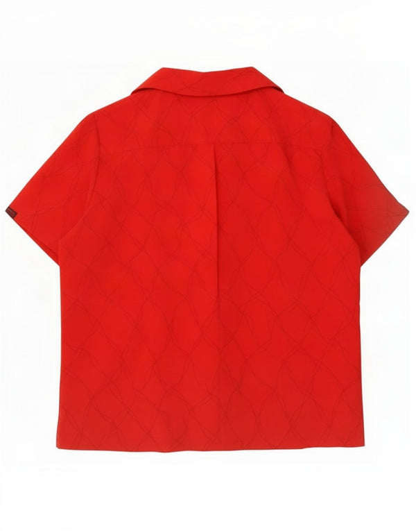 Bluză cămașă cu mânecă scurtă pentru femei vintage cu model abstract, UK 16, roșu mare