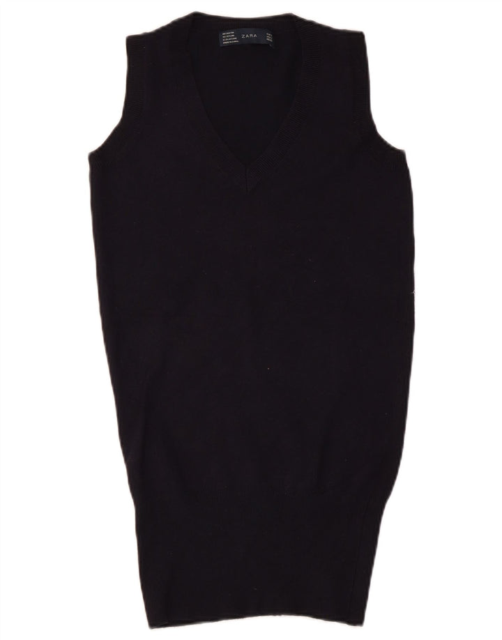 Zara Femei Vest Tank Top UK 8 Mic Bleumarin Rayon