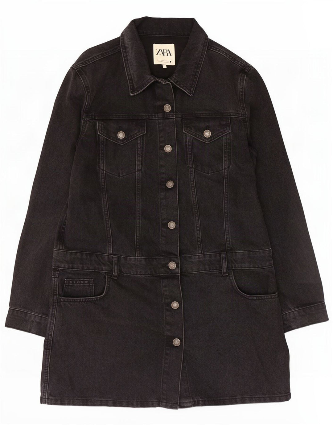 Palton de blugi pentru femei Zara UK 14 mare, negru, bumbac