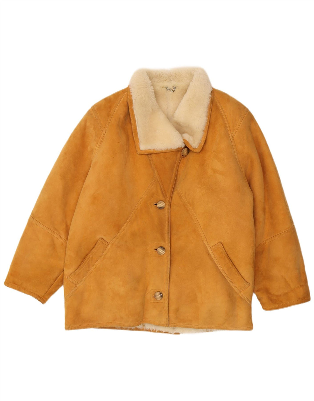 Jachetă vintage pentru femei din shearling IT 46 mare, maro, din shearling