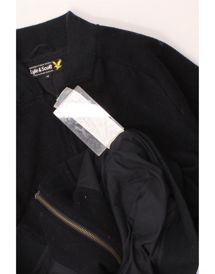 LYLE & SCOTT Mens Bomber Jacket UK 38 Medium Black Wool Vintage Lyle & Scott and Second-Hand Lyle & Scott from Messina Hembry 