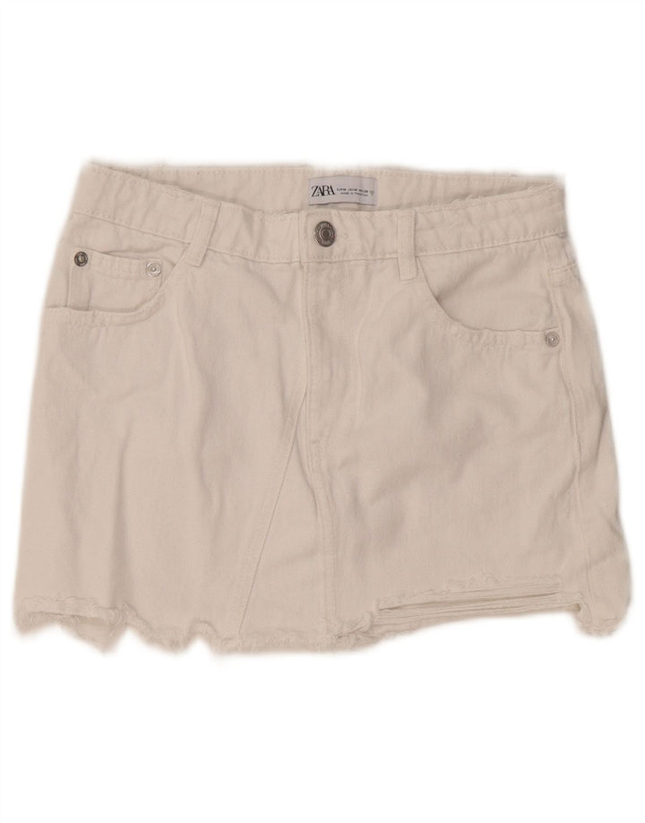 Fusta Mini Denim Zara Femei Medium W28 Alb