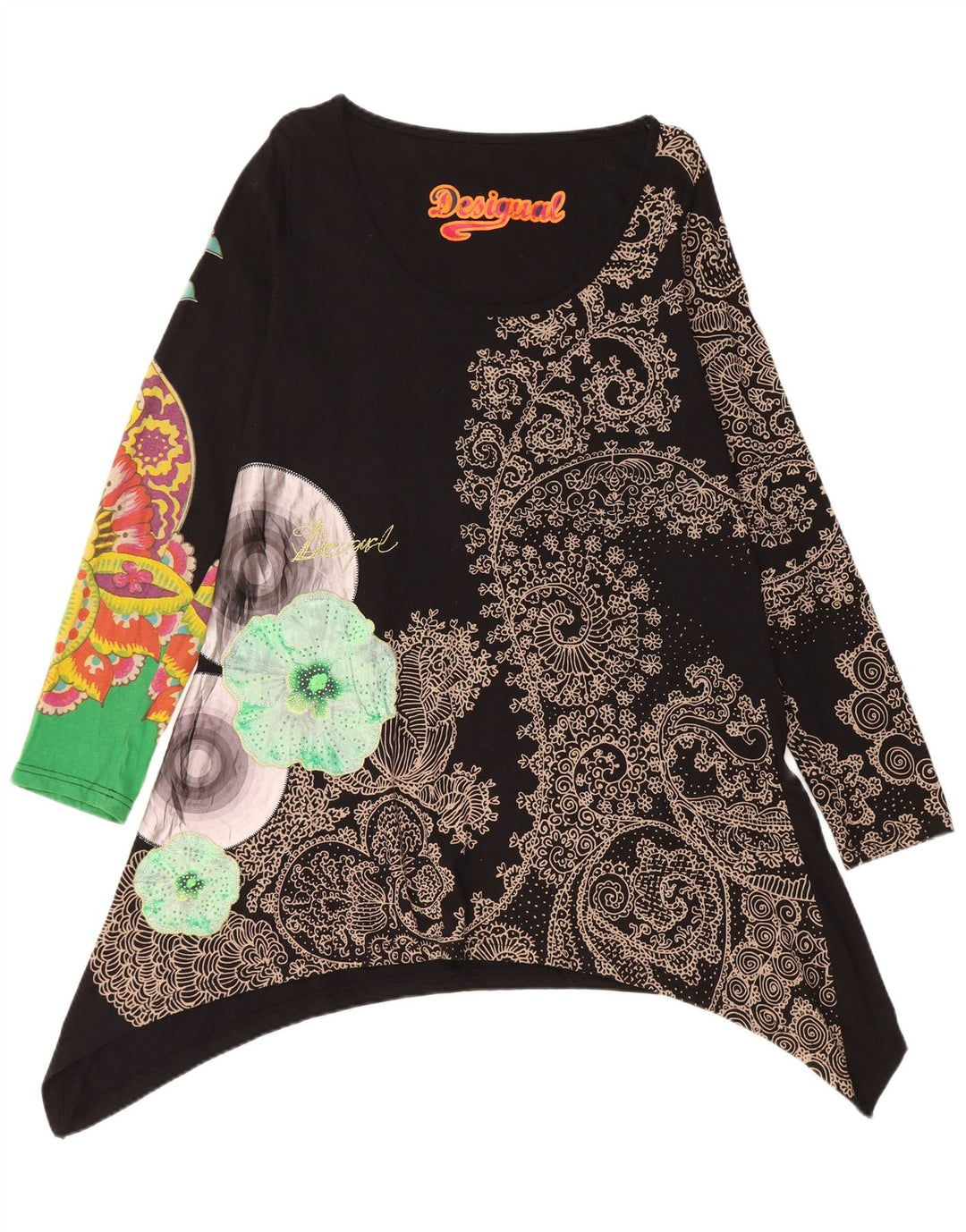 DESIGUAL Rochie asimetrică cu grafică pentru femei UK 14 Medium Black Paisley