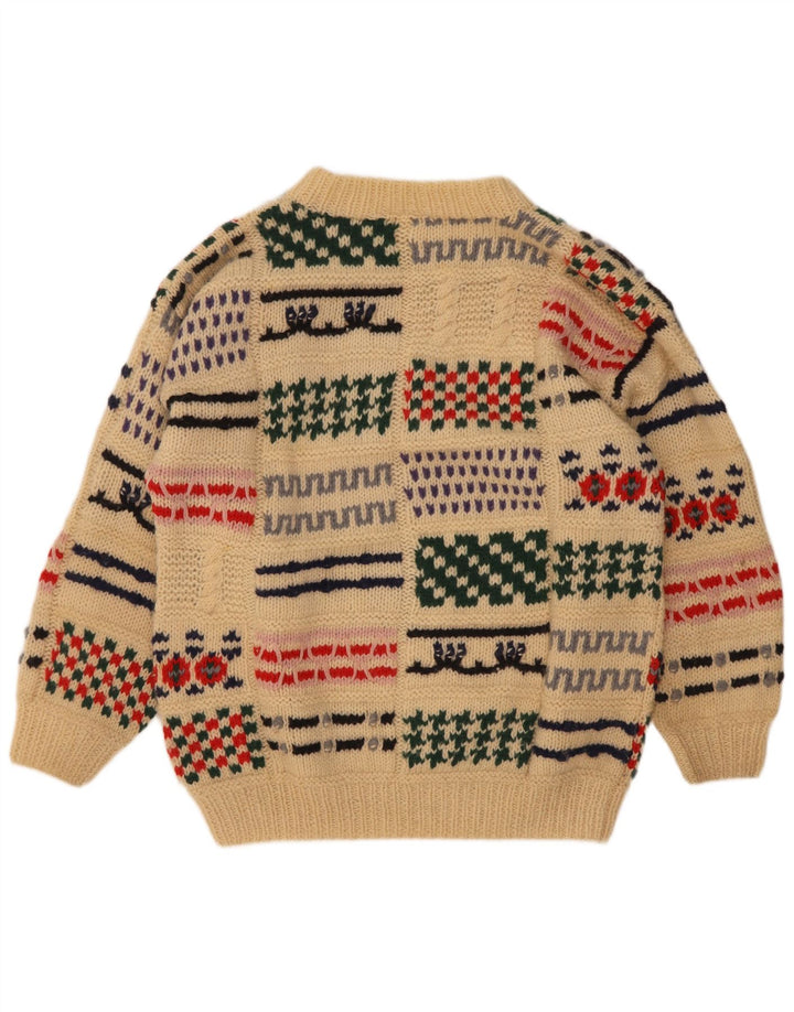 Pulover vintage pentru bărbați cu decolteu rotund, lână mozaică, bej mediu