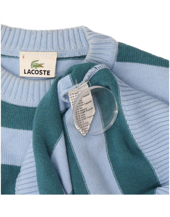 Pulover Lacoste pentru bărbați, cu gât turnut, mărimea 4, lână cu dungi albastre medii