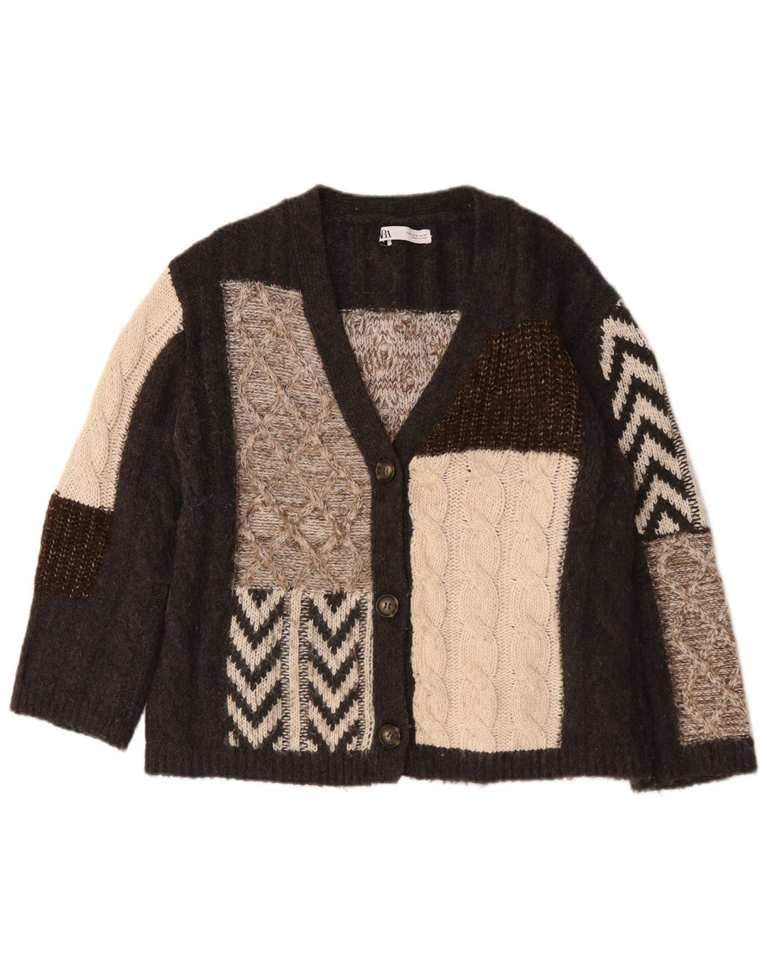 Pulover cardigan supradimensionat pentru femei Zara UK 10 mic maro mozaic