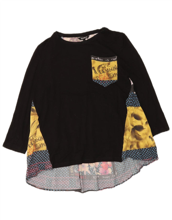 DESIGUAL Top grafic pentru femei cu mânecă lungă UK 12 Medium Black Patchwork