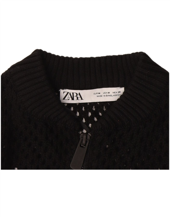 Pulover cardigan pentru femei Zara Crop See Through UK 12 Medium Black