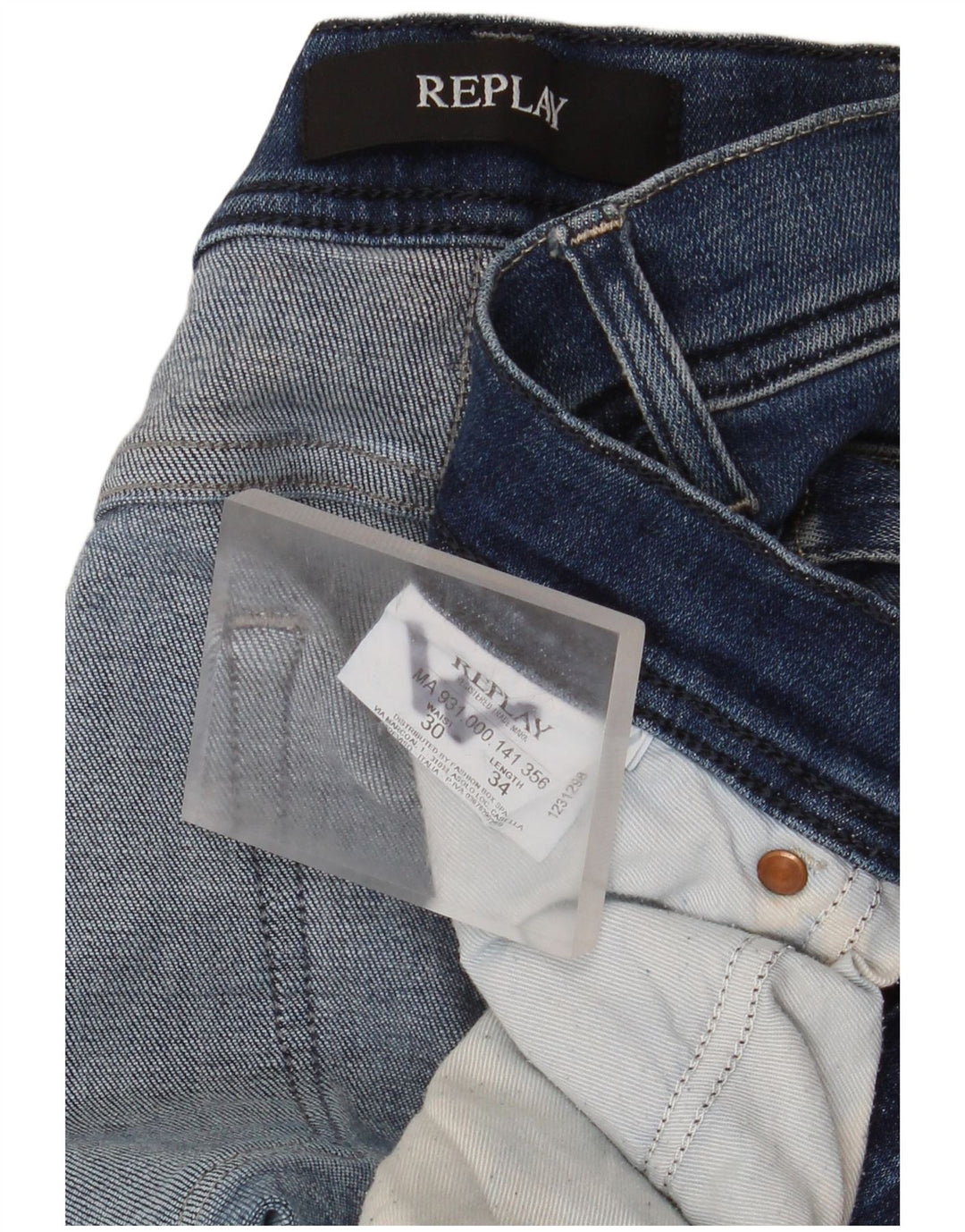 Replay, blugi slim, crop distressed, W30 L26 albastru