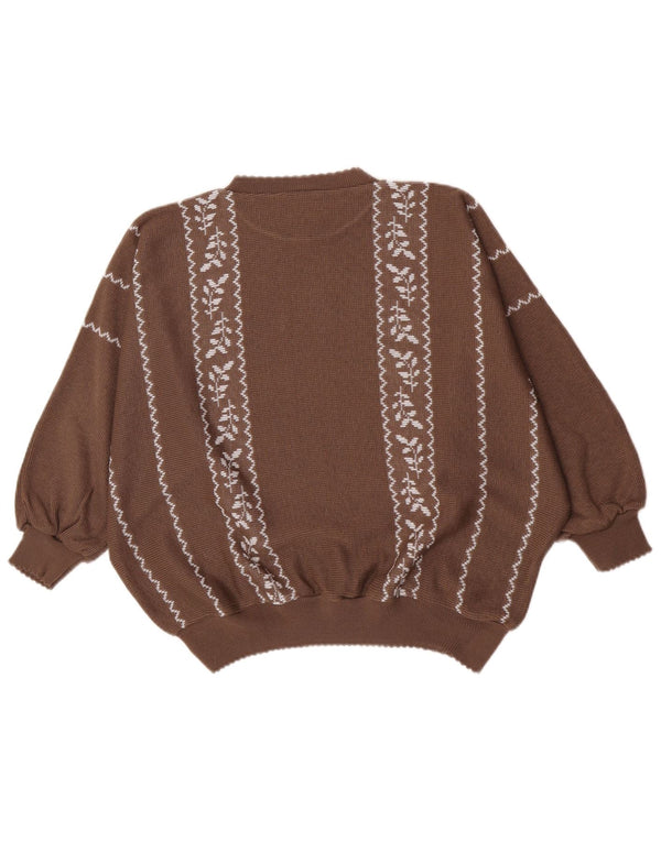 Pulover Vintage pentru damă cu gât roșu IT 52 2XL Maro Floral Acrilic