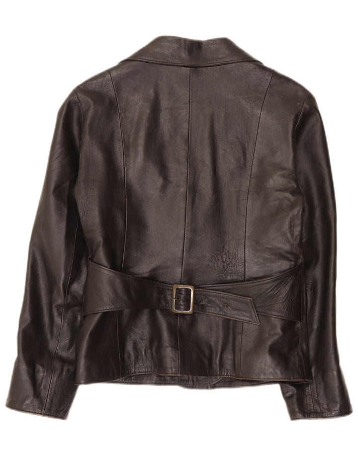 Jachetă vintage din piele cu 1 nasture pentru femei IT 46 Large Negru