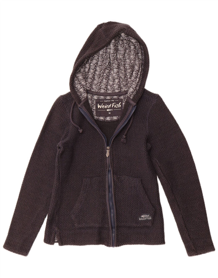 WEIRD FISH Pulover cu glugă cu fermoar pentru femei UK 10 Bumbac bleumarin mic