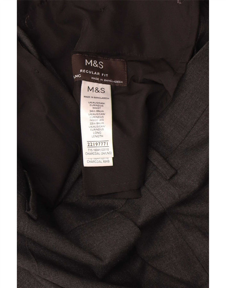 Marks & Spencer Pantaloni de costum pentru bărbați, drepti, cu croiala normală, L34 L33, gri