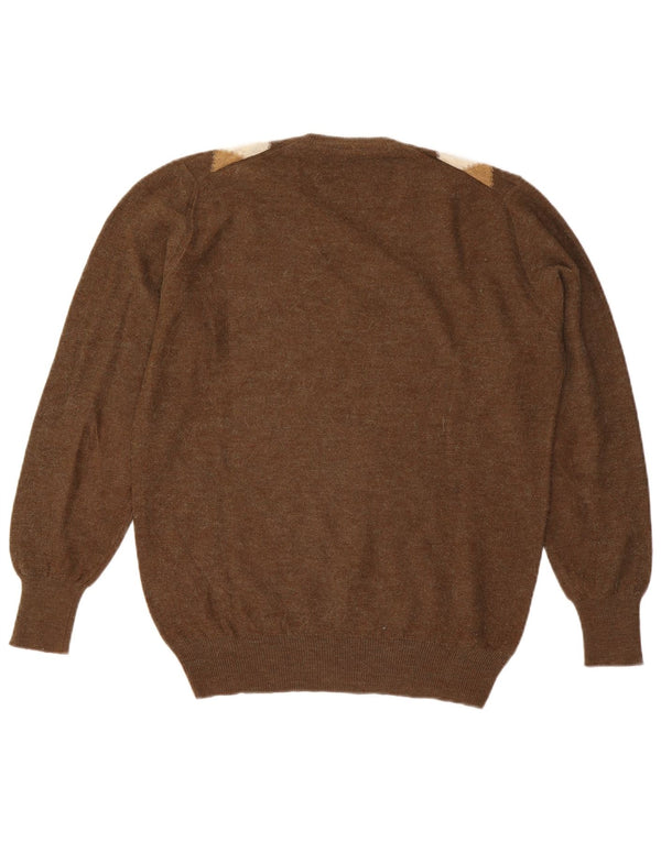 Pulover vintage pentru bărbați cu decolteu în V, mare, maro, Argyle/Diamond
