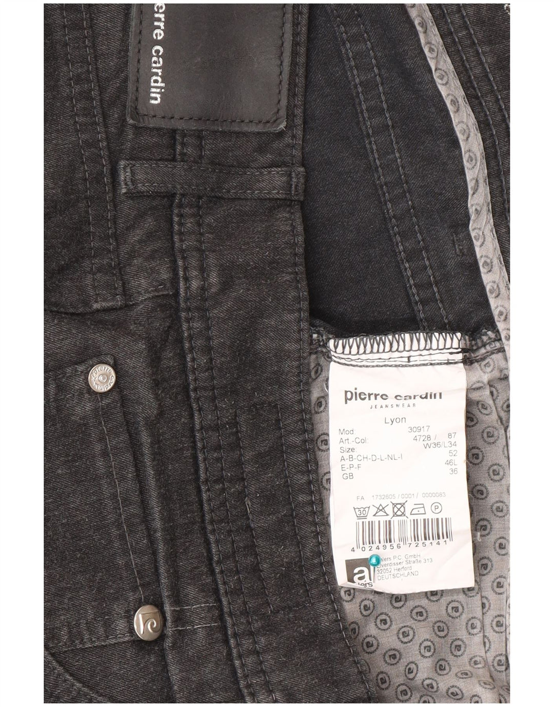 Jeans drept bărbați Pierre Cardin W36 L34 poliester gri