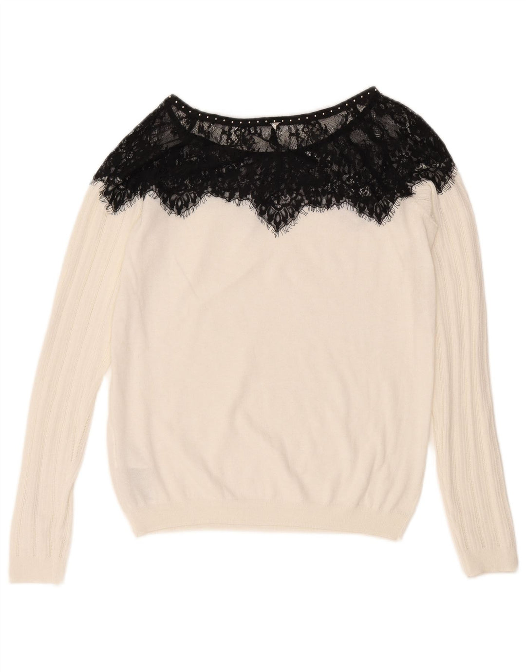 Pulover pentru femei Guess cu gât de barcă UK 12 Medium White Colorblock