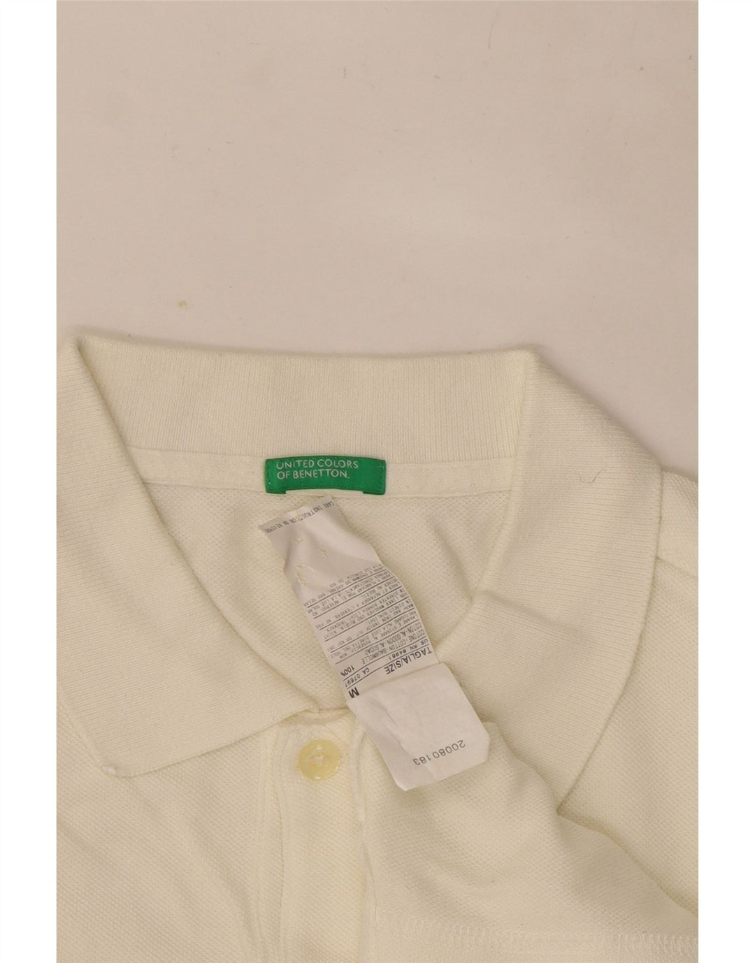 Tricou polo pentru bărbați Benetton cu mânecă lungă, bumbac alb mediu