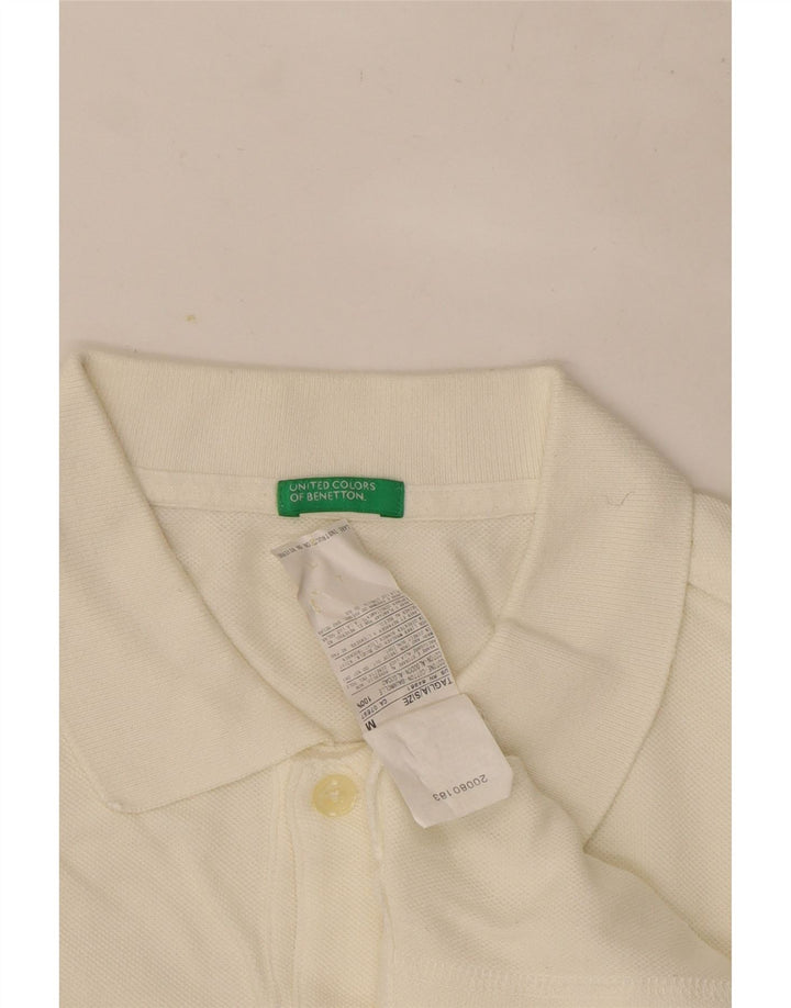 Tricou polo pentru bărbați Benetton cu mânecă lungă, bumbac alb mediu