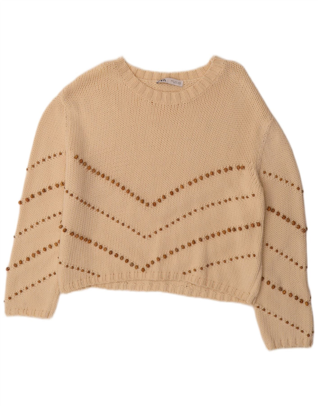 Pulover supradimensionat pentru femei Zara, cu gât de barcă, UK 14 Medium Bej, cu dungi