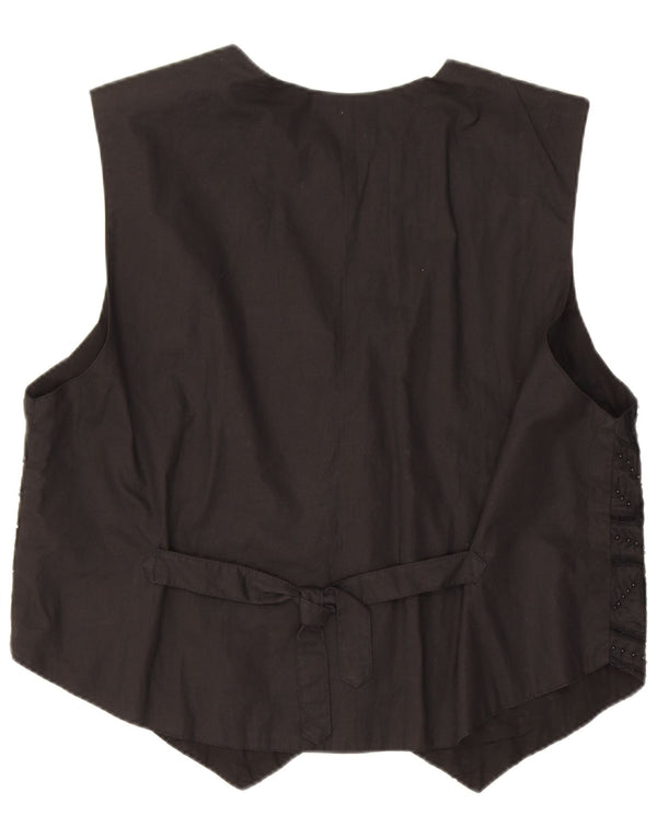 Vestă vintage pentru femei UK 16 mare, negru, geometric din bumbac