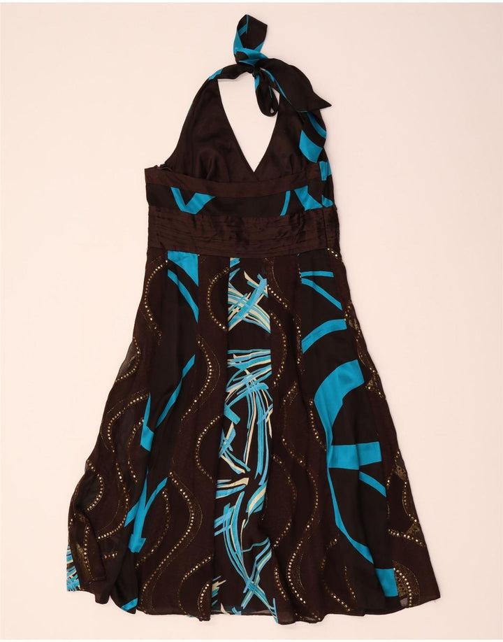Monsoon, rochie pentru femei cu model abstract, mătase UK 12, maro mediu, mătase