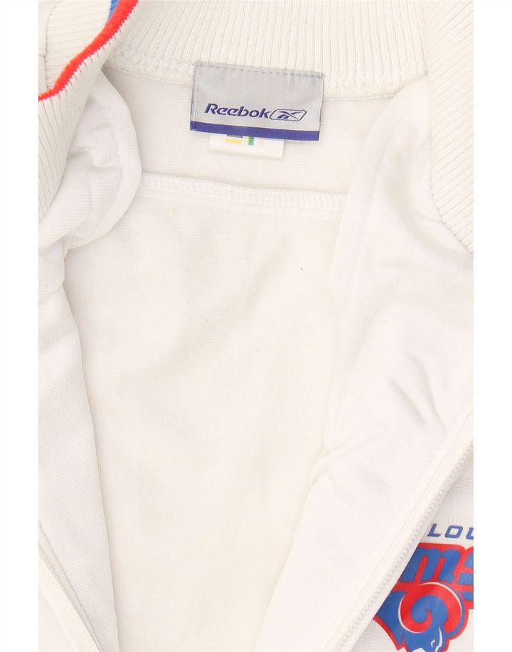 REEBOK Womens St. Louis Rams Graphic Tracksuit Top Jacket UK 8 Small White Vintage Reebok and Second-Hand Reebok from Messina Hembry 