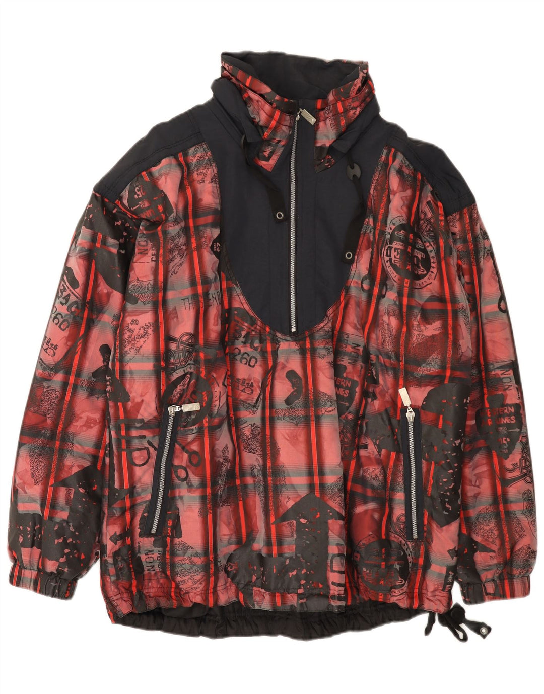 Jachetă Anorak Vintage pentru bărbați, cu ajustare largă, UK 38, roșu mediu, poliester color bloc