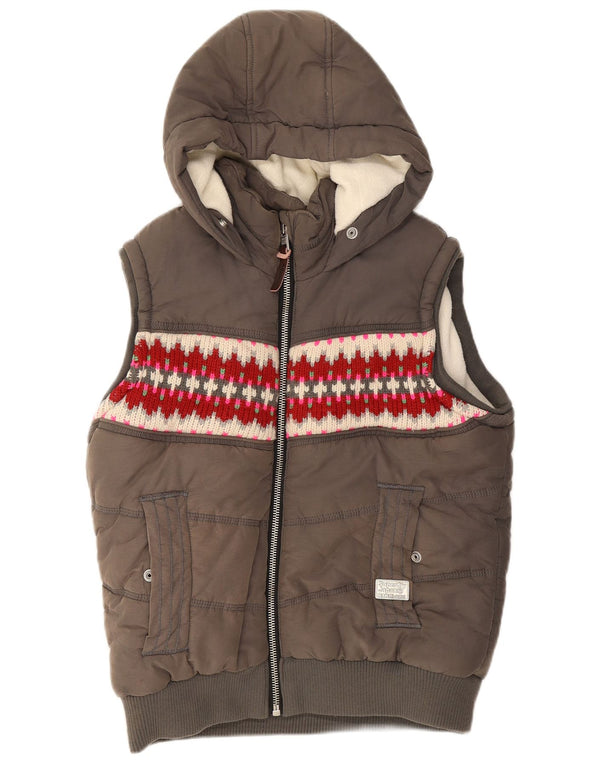 Gilet căptușit cu glugă Superdry pentru femei UK 18 XL, gri din bumbac Fair Isle