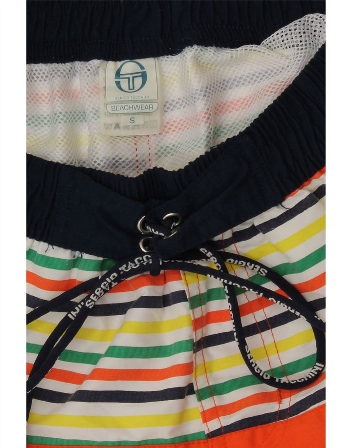 Sergio Tacchini Pantaloni scurți de înot cu grafică pentru bărbați, poliester cu dungi portocalii mici