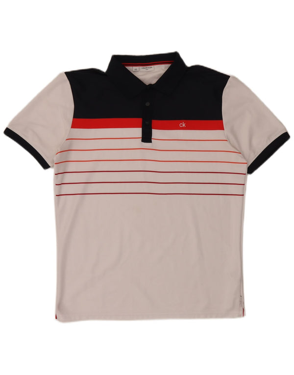 Cămașă polo Calvin Klein pentru bărbați, mare, alb, din poliester