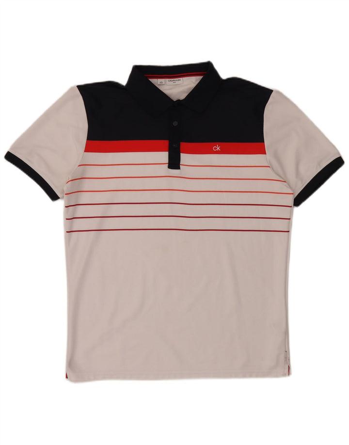 Cămașă polo Calvin Klein pentru bărbați, mare, alb, din poliester