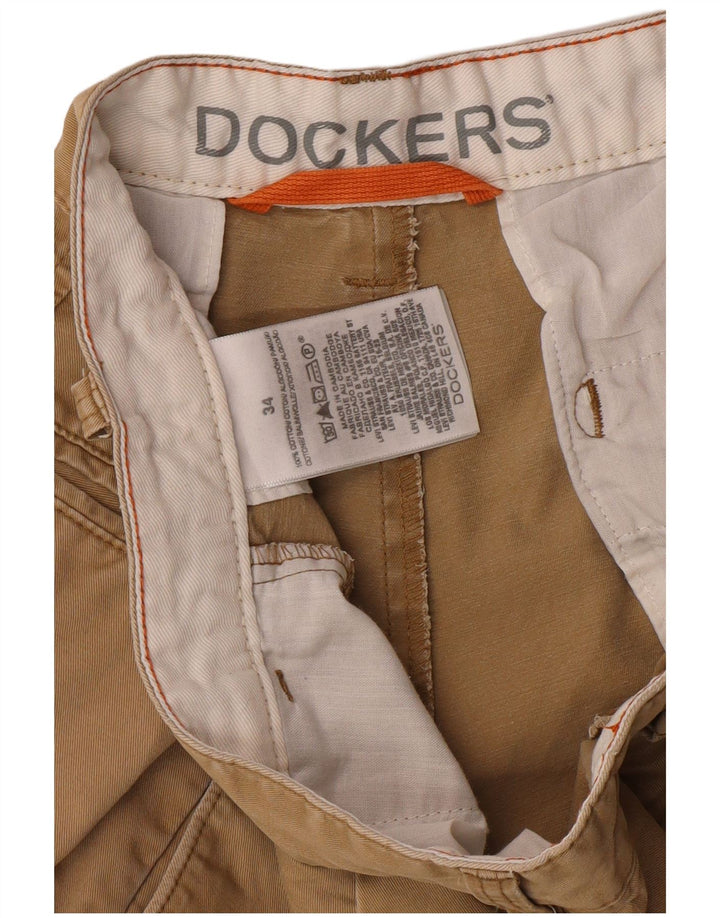 DOCKERS Mens Pegged Chino Shorts W34 Large Khaki Cotton