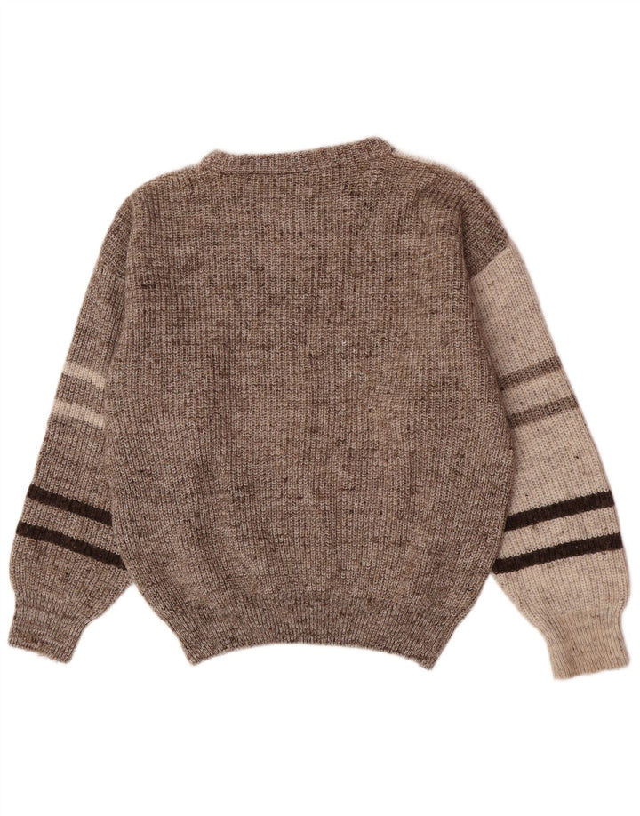 Pulover Fiume pentru bărbați cu decolteu rotund, gri mediu, lână color bloc, retro