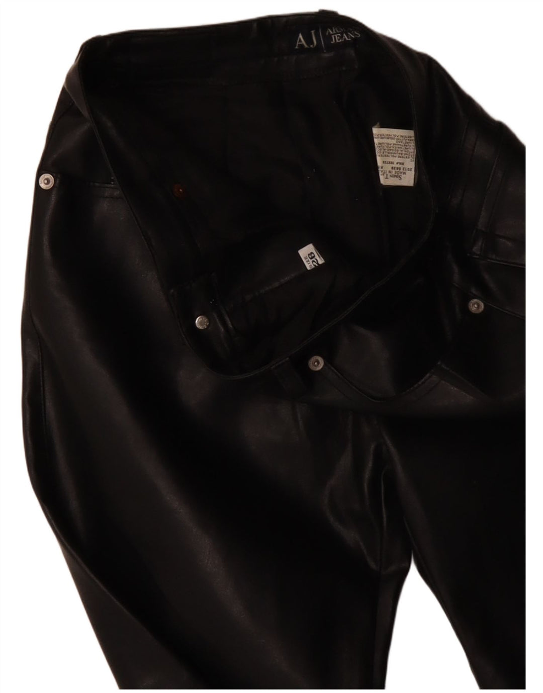 Pantaloni drepți din piele artificială ARMANI pentru femei L26 L31 poliester negru