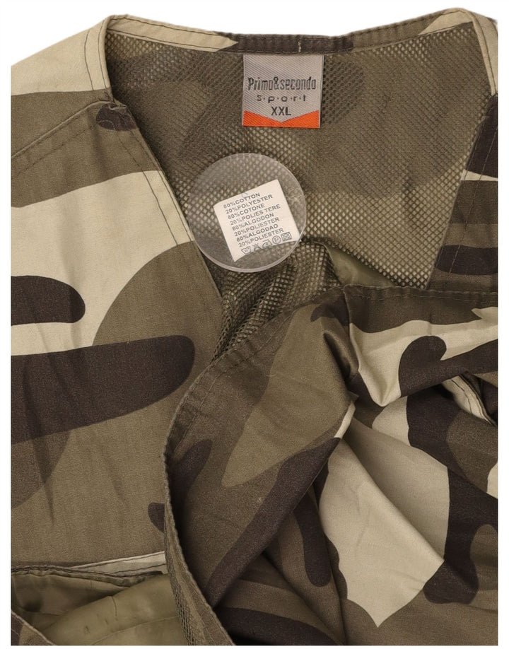 VINTAGE Gilet utilitar pentru bărbați UK 44 2XL Kaki Camouflage Bumbac